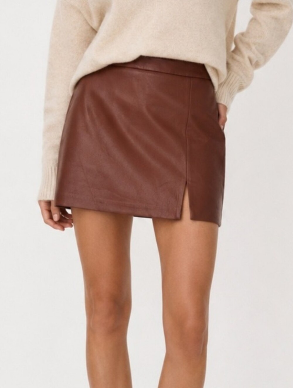 Wilfred Patio Mini Skirt Vegan Leather Cognac Womens Size 0 Aritzia Brown Tan